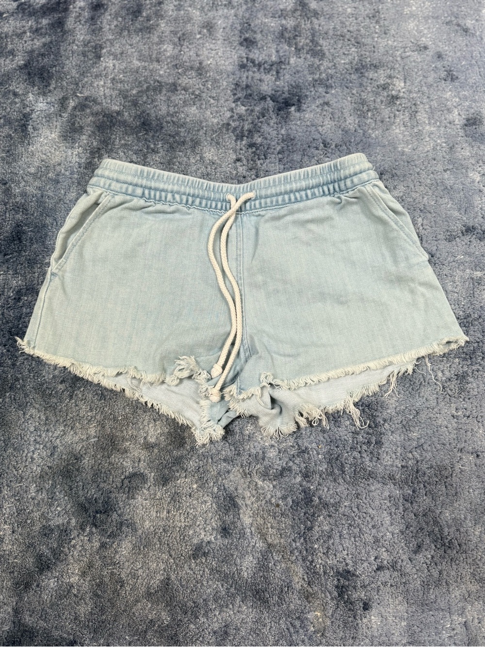 Aerie Light Wash Drawstring Frayed Hem Denim Shorts